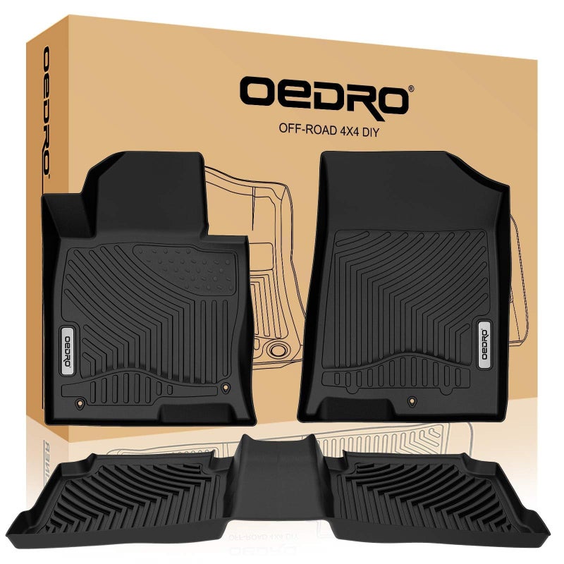 OEDRO Floor Mats for 2016-2020 Kia Optima/2015-2019 Hyundai Sonata, Black TPE Custom Fit Liners, All Weather Protection Car Mats Front and Rear Row Set - Image 1